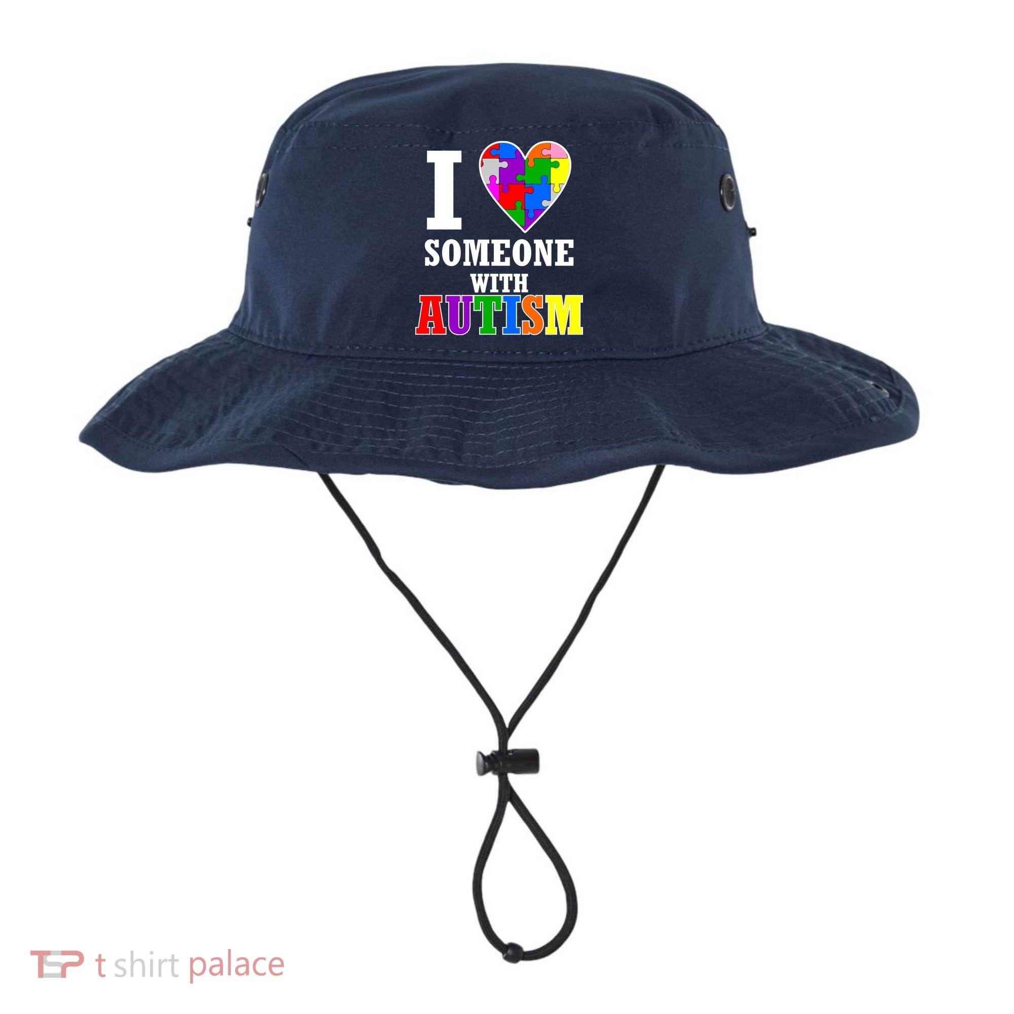 I Love Someone With Autism Puzzle Piece Heart Bucket Hat