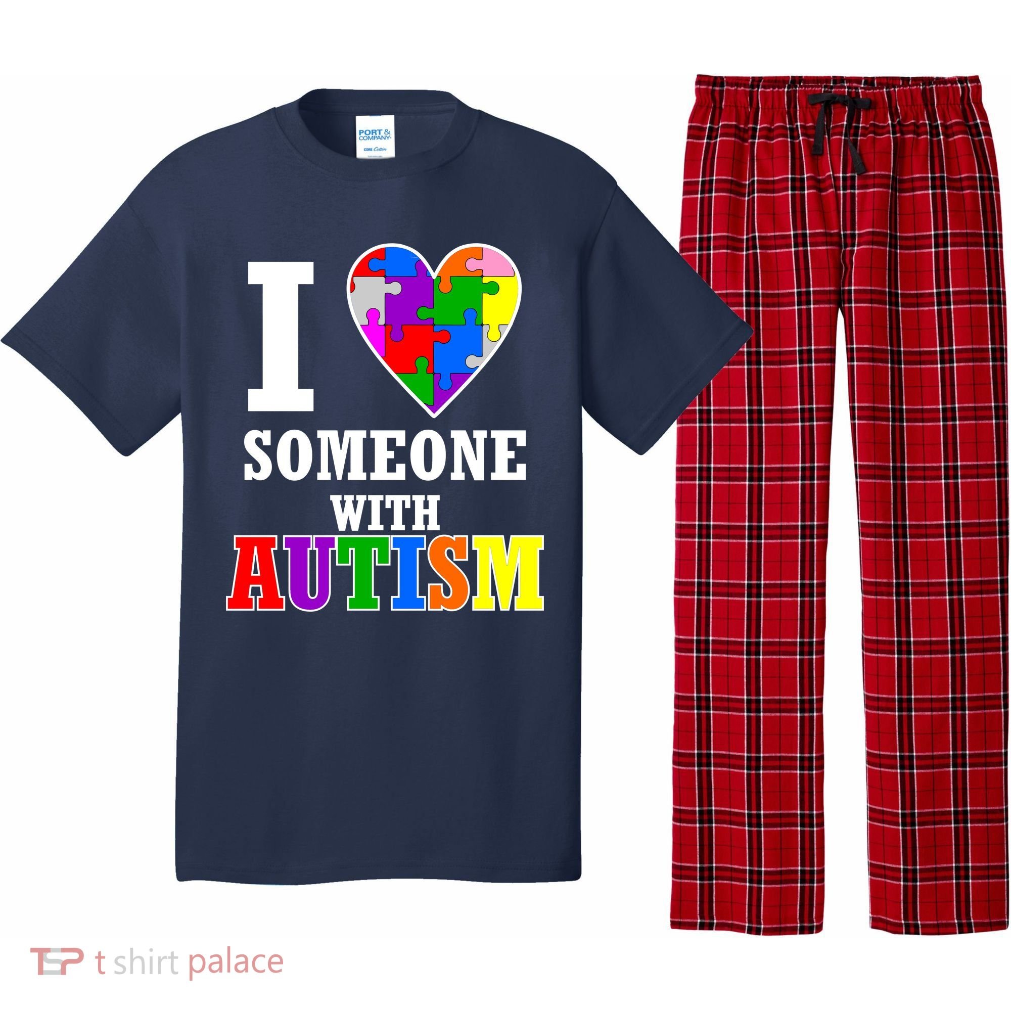 I Love Someone With Autism Puzzle Piece Heart Pajama Set