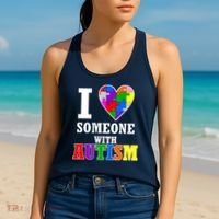 I Love Someone With Autism Puzzle Piece Heart Women's Tank Top thumb 2