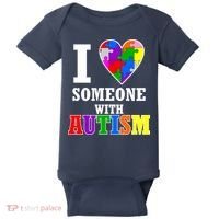 I Love Someone With Autism Puzzle Piece Heart Baby Bodysuit thumb 0