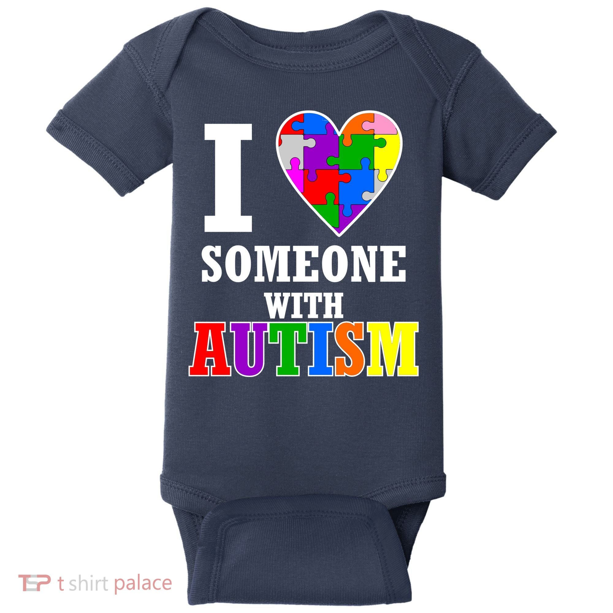I Love Someone With Autism Puzzle Piece Heart Baby Bodysuit