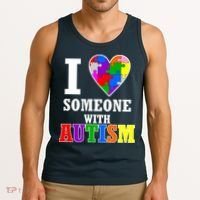 I Love Someone With Autism Puzzle Piece Heart Tank Top thumb 3