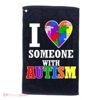 I Love Someone With Autism Puzzle Piece Heart Golf Towel thumb 0