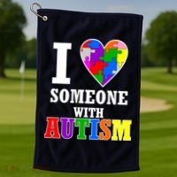 I Love Someone With Autism Puzzle Piece Heart Golf Towel thumb 1