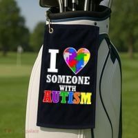 I Love Someone With Autism Puzzle Piece Heart Golf Towel thumb 2