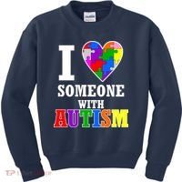 I Love Someone With Autism Puzzle Piece Heart Kids Sweatshirt thumb 0
