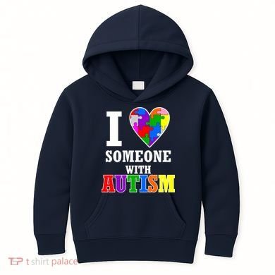 I Love Someone With Autism Puzzle Piece Heart Kids Hoodie
