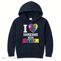 I Love Someone With Autism Puzzle Piece Heart Kids Hoodie thumb 0