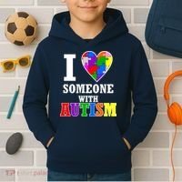 I Love Someone With Autism Puzzle Piece Heart Kids Hoodie thumb 2