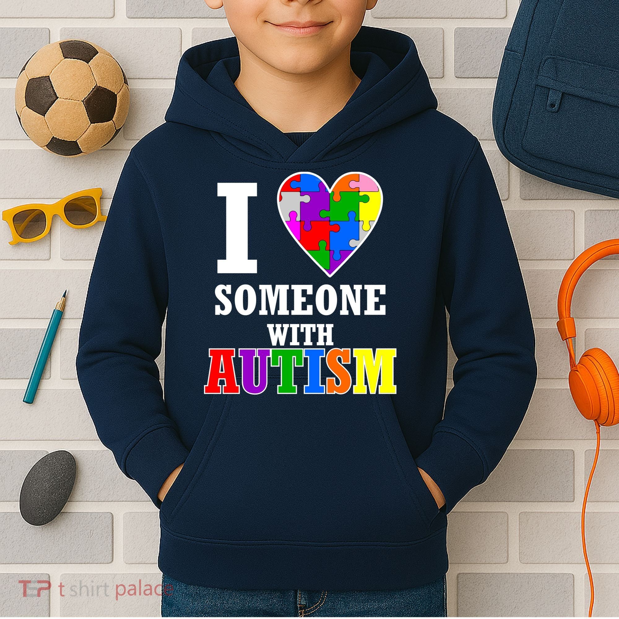 I Love Someone With Autism Puzzle Piece Heart Kids Hoodie