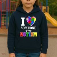 I Love Someone With Autism Puzzle Piece Heart Kids Hoodie thumb 3