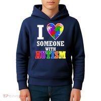 I Love Someone With Autism Puzzle Piece Heart Kids Hoodie thumb 4
