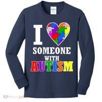 I Love Someone With Autism Puzzle Piece Heart Kids Long Sleeve Shirt thumb 0