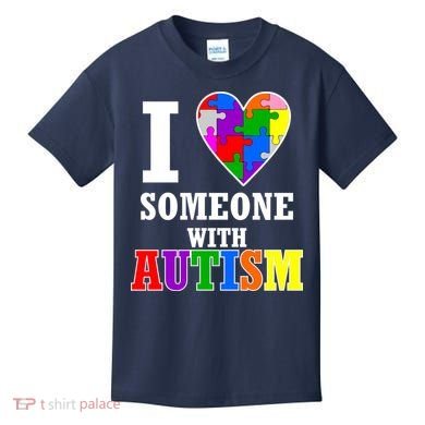 I Love Someone With Autism Puzzle Piece Heart Kids T-Shirt