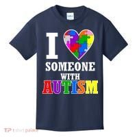 I Love Someone With Autism Puzzle Piece Heart Kids T-Shirt thumb 0