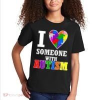 I Love Someone With Autism Puzzle Piece Heart Kids T-Shirt thumb 2