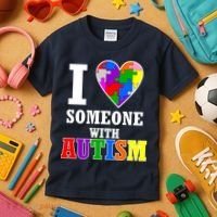 I Love Someone With Autism Puzzle Piece Heart Kids T-Shirt thumb 3