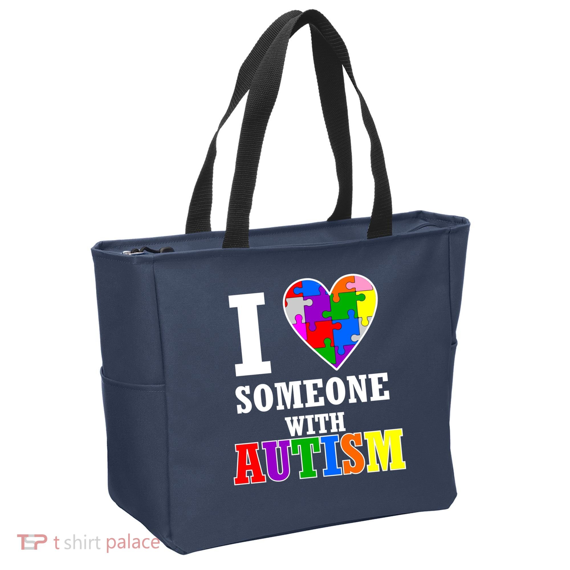 I Love Someone With Autism Puzzle Piece Heart Tote Bag