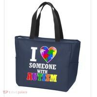 I Love Someone With Autism Puzzle Piece Heart Tote Bag thumb 3