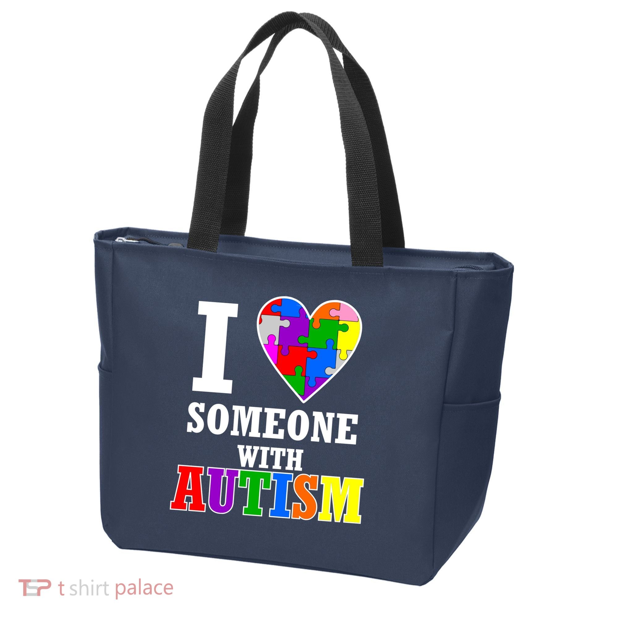 I Love Someone With Autism Puzzle Piece Heart Tote Bag