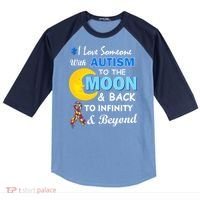 I Love Someone With Autism To The Moon & Back Raglan Baseball Sleeve Shirt thumb 0