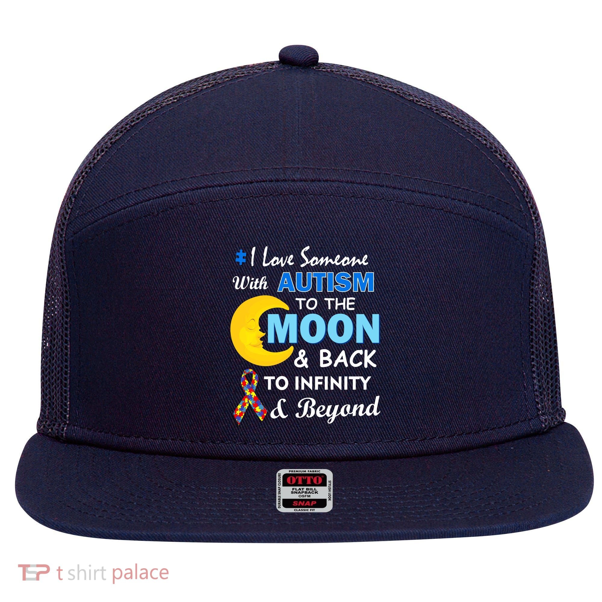 I Love Someone With Autism To The Moon & Back 7 Panel Mesh Trucker Snapback Hat