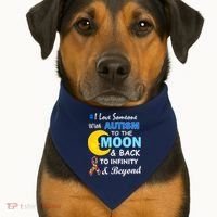 I Love Someone With Autism To The Moon & Back USA-Made Doggie Bandana thumb 1