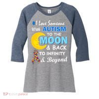 I Love Someone With Autism To The Moon & Back Women's Tri-Blend 3/4-Sleeve Raglan Shirt thumb 0