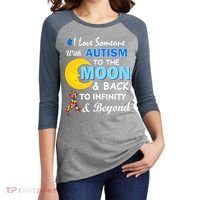 I Love Someone With Autism To The Moon & Back Women's Tri-Blend 3/4-Sleeve Raglan Shirt thumb 2