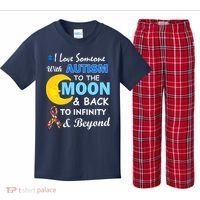 I Love Someone With Autism To The Moon & Back Kids Plaid Pajama Set thumb 0