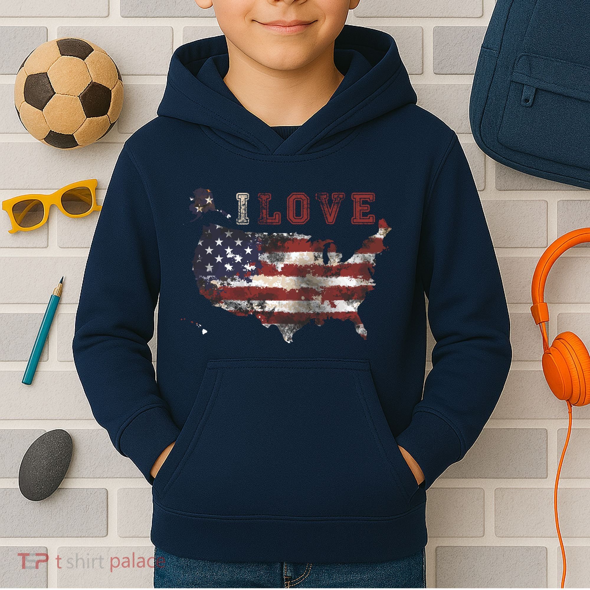 I Love The United States Kids Hoodie