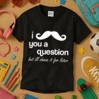 I Mustache You A Question But Ill Shave It For Later Kids T-Shirt thumb 3