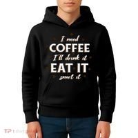 I Need Coffee Drink Eat Snort Kids Hoodie thumb 4