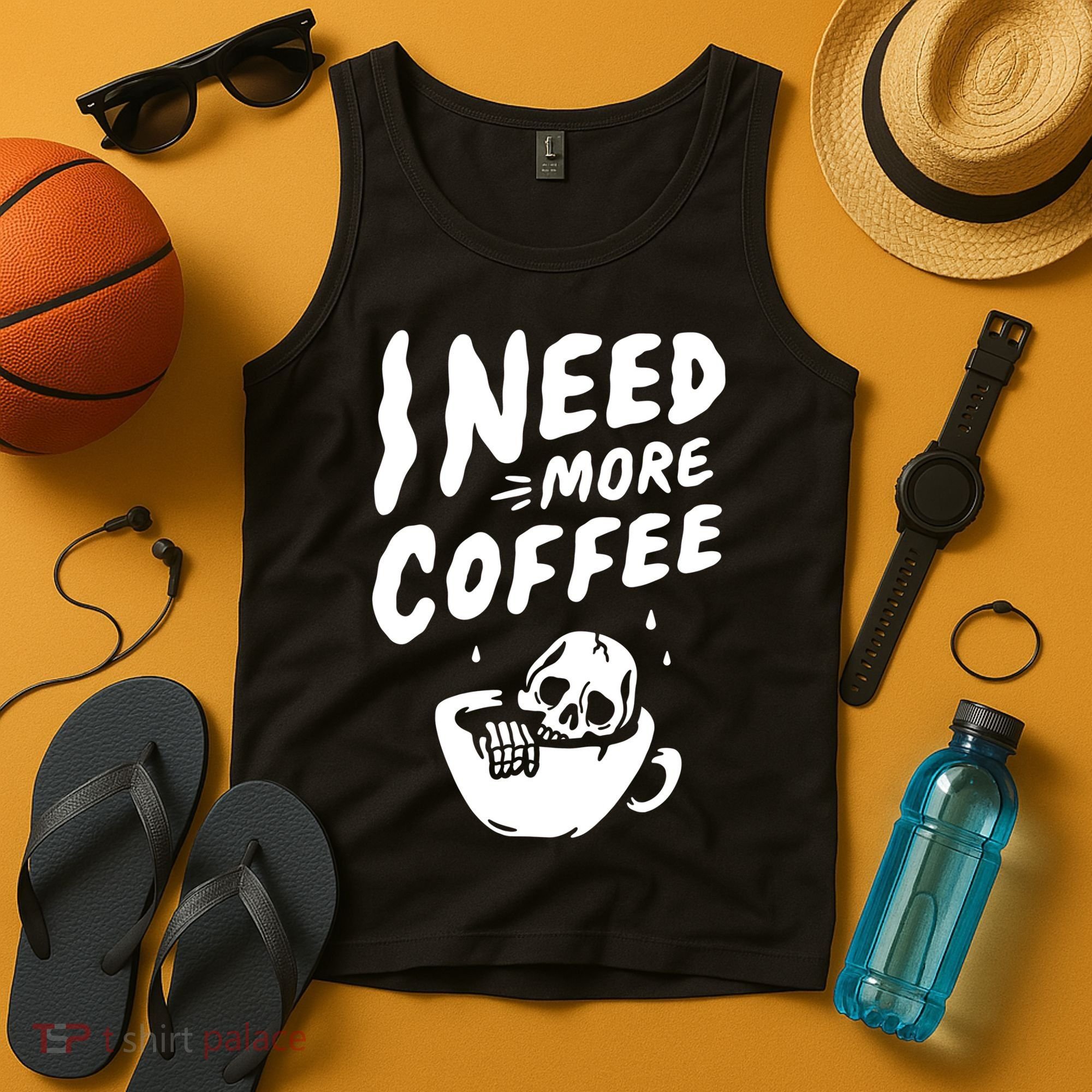 I Need More Coffee Funny Skeleton Tank Top