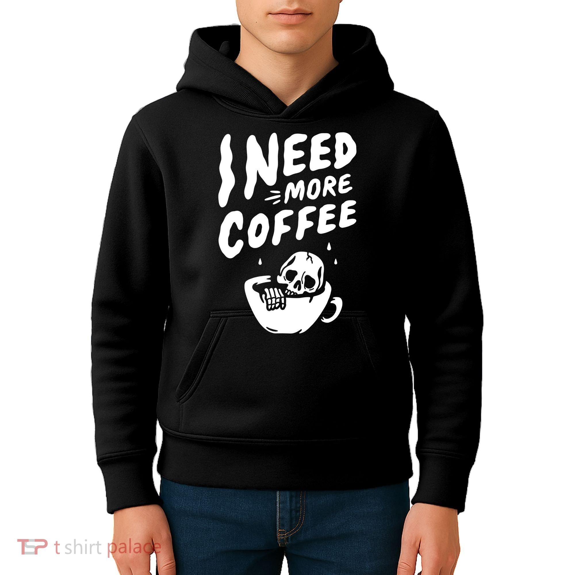 I Need More Coffee Funny Skeleton Kids Hoodie