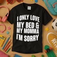 I Only Love My Bed & My Momma Kids T-Shirt thumb 3