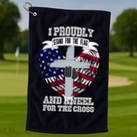 I Proudly Stand For The Flag And Kneel For The Cross Golf Towel thumb 1