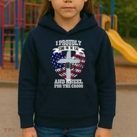 I Proudly Stand For The Flag And Kneel For The Cross Kids Hoodie thumb 3