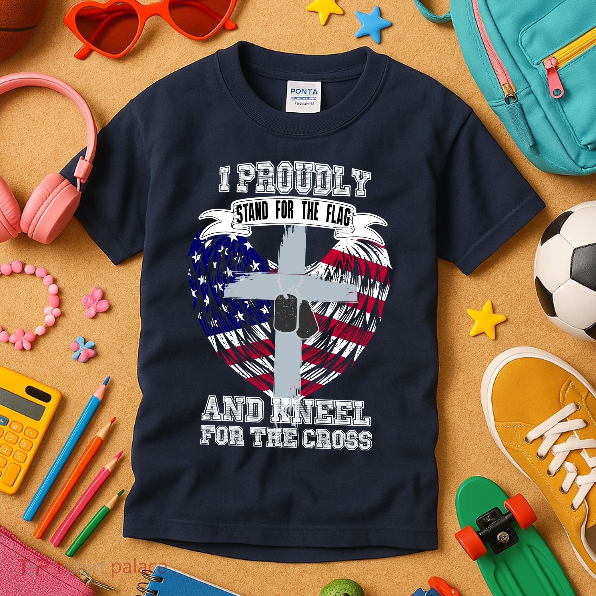 I Proudly Stand For The Flag And Kneel For The Cross Kids T-Shirt