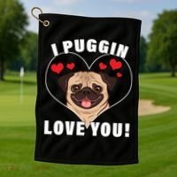 I Puggin Love You Golf Towel thumb 1