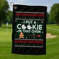 I Put A Cookie In That Oven Ugly Christmas Sweater Golf Towel thumb 1