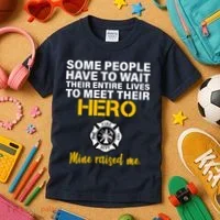 I Raised My Firefighter Hero Kids T-Shirt thumb 3