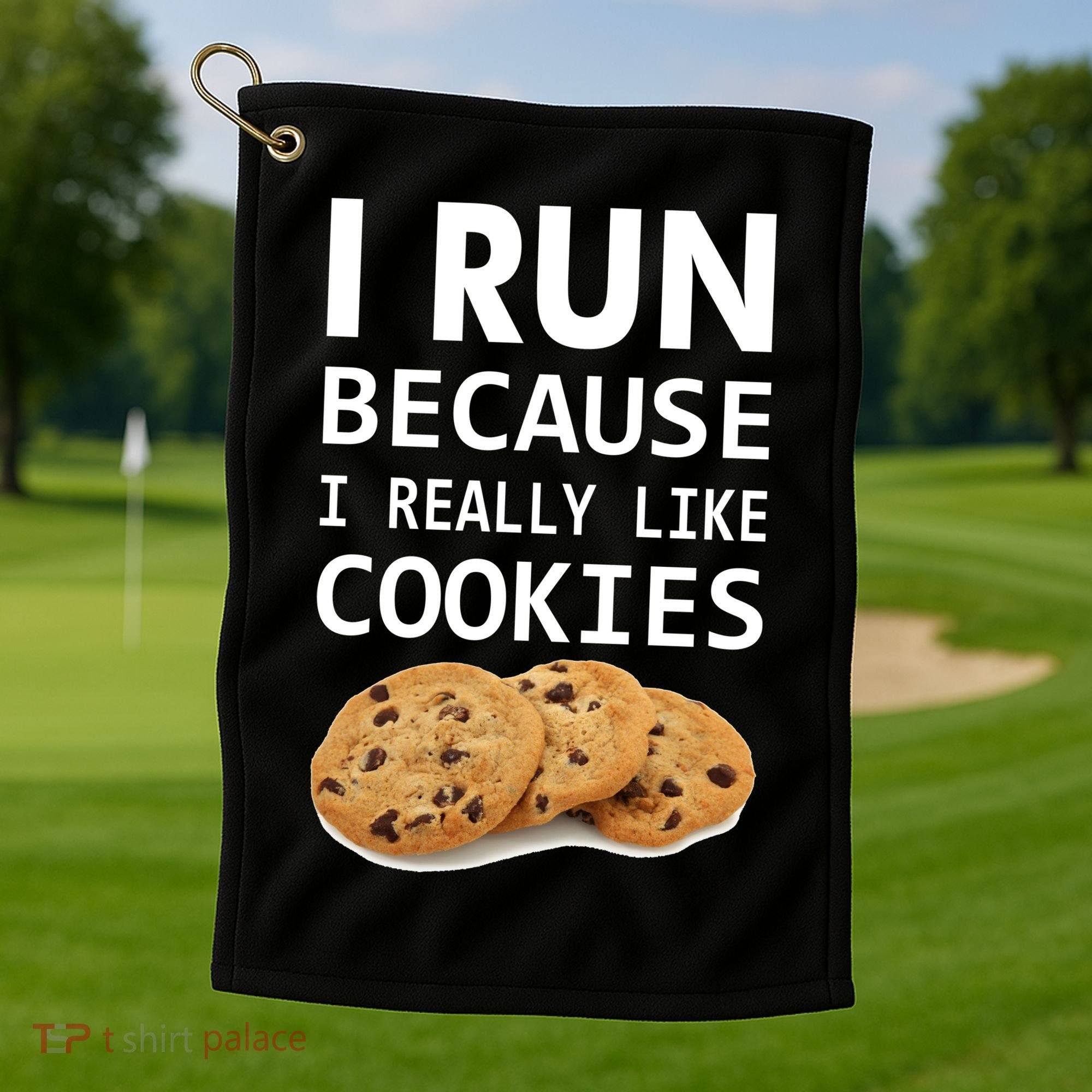 I Run Because I Really Like Cookies Golf Towel