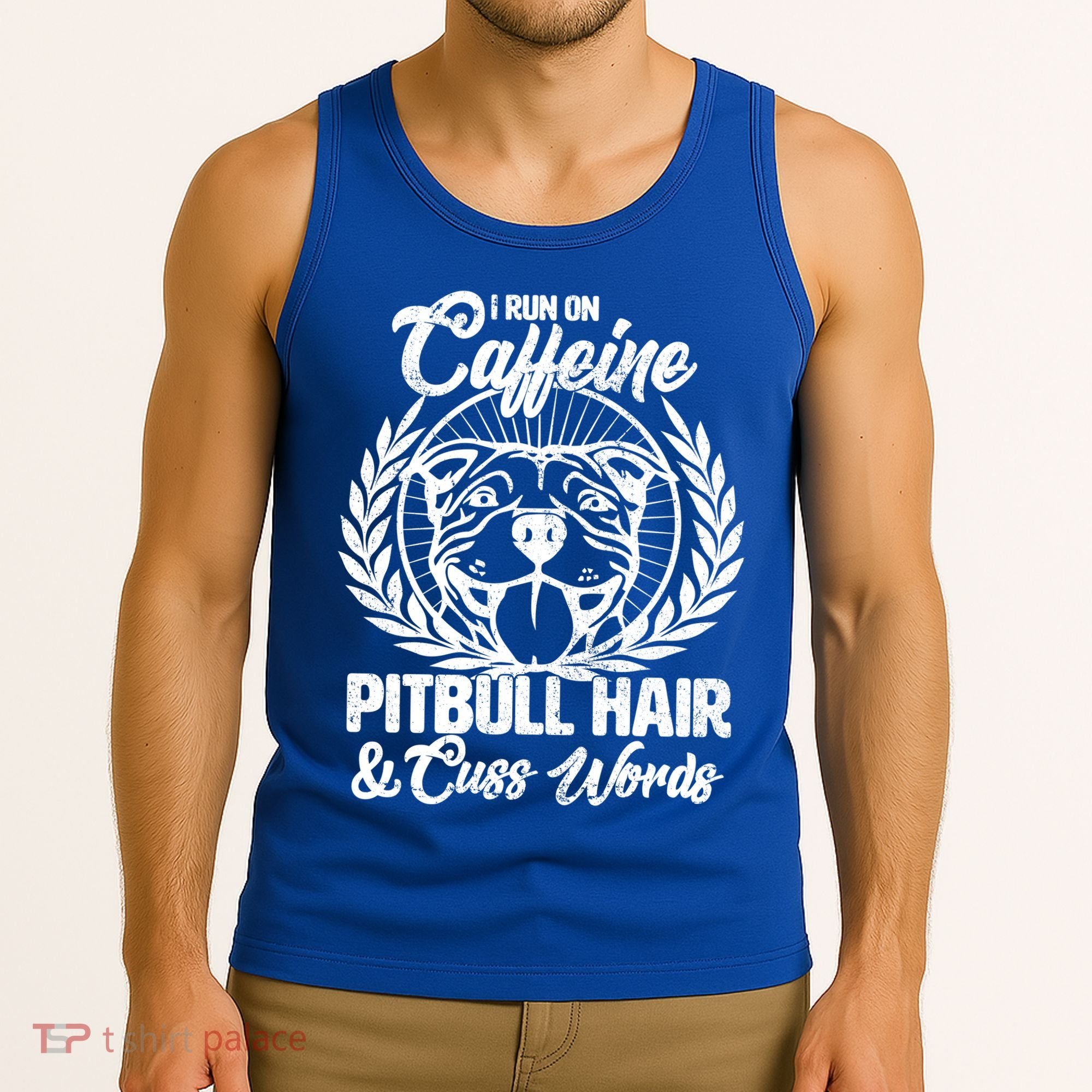 I Run On Caffeine Pitbull Hair And Cuss Words Tank Top