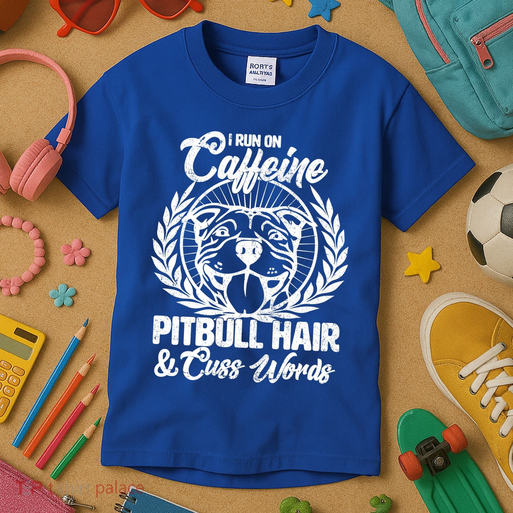 I Run On Caffeine Pitbull Hair And Cuss Words Kids T-Shirt