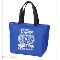 I Run On Caffeine Pitbull Hair And Cuss Words Tote Bag thumb 3