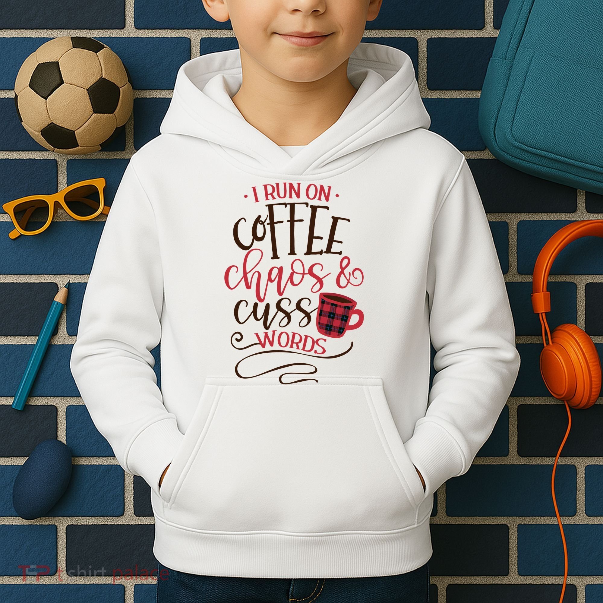 I Run On Coffee Chaos And Cuss Words Kids Hoodie