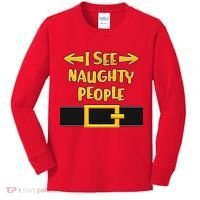I See Naughty People Santa Or Elf Top Costume Kids Long Sleeve Shirt thumb 0