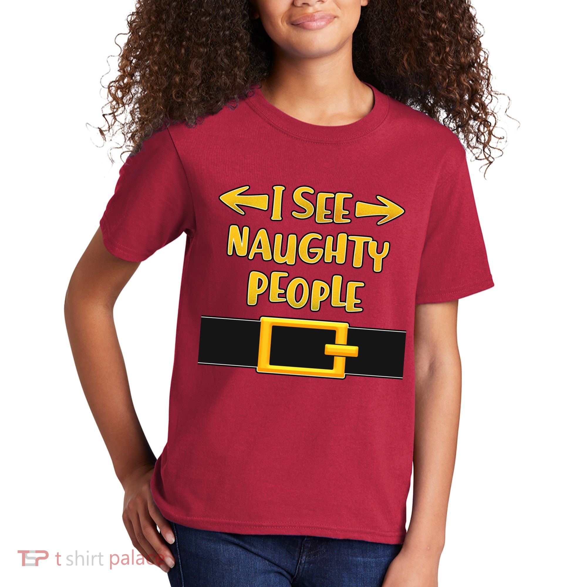 I See Naughty People Santa Or Elf Top Costume Kids T-Shirt