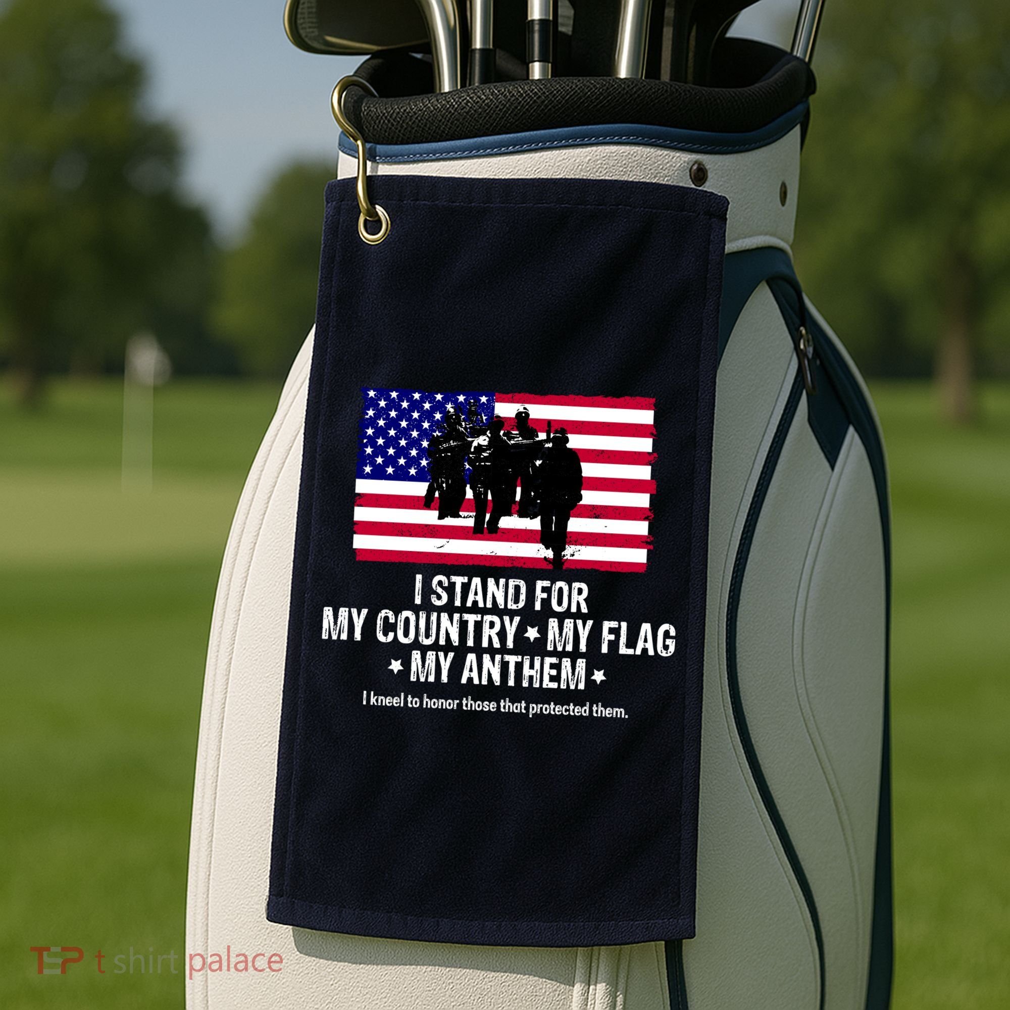 I Stand For My Country Flag My Anthem Golf Towel